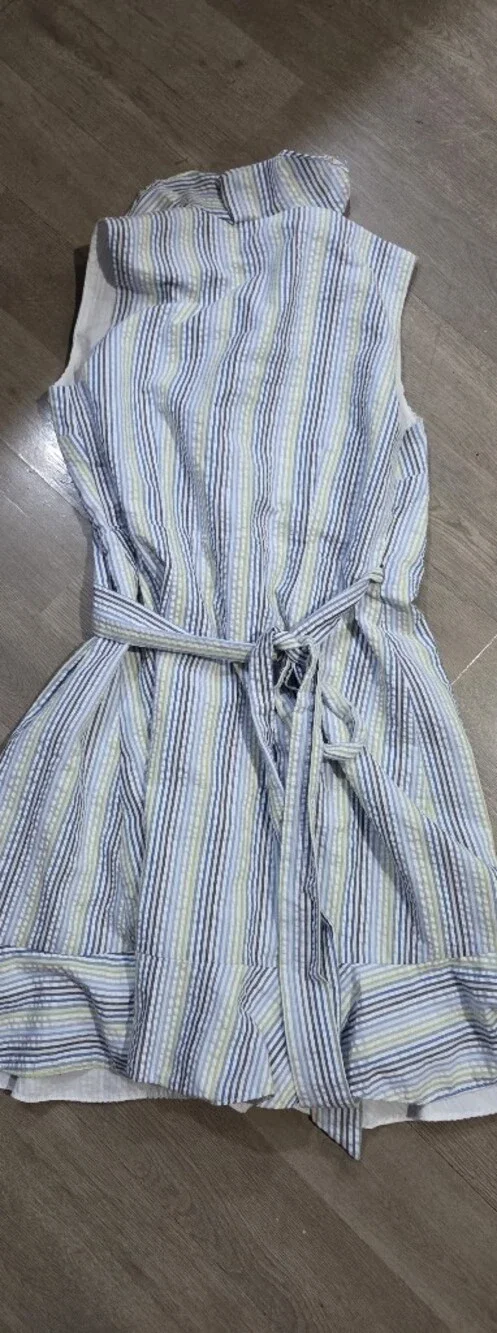 Draper James Blue and Yellow Striped Sleeveless Wrap Midi Dress